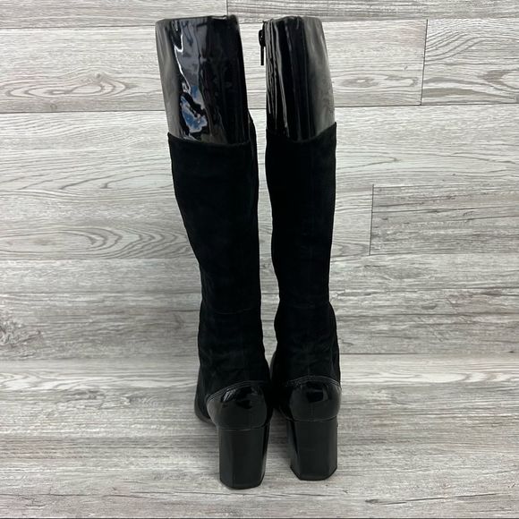 Olip Donna Black Cap Toe Patent Leather Tall Boots size 37 - Picture 2 of 6